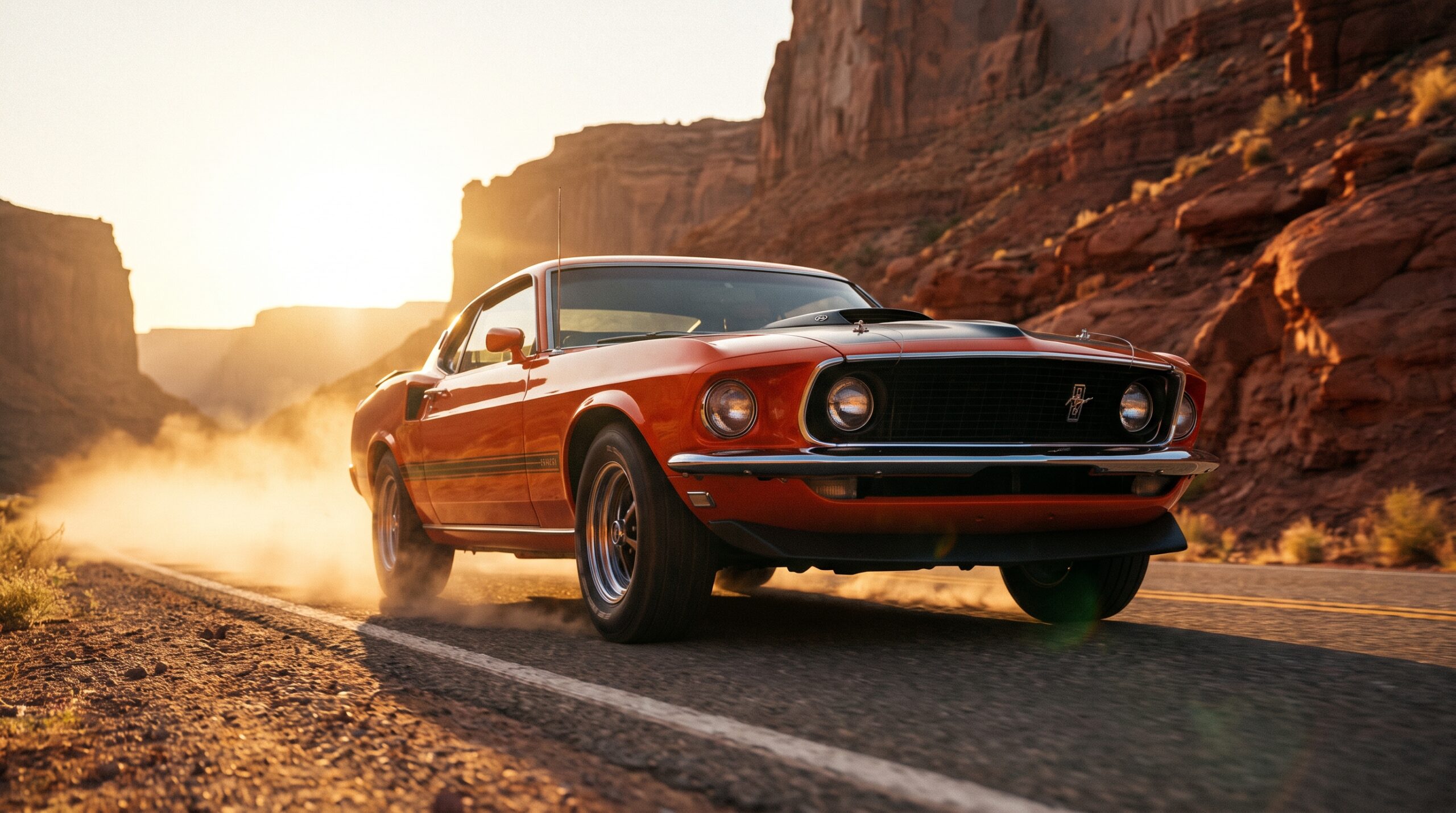 Sunset Canyon Muscle Car Wallpaper